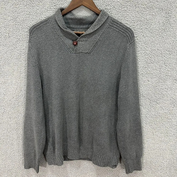 Eddie Bauer Sweater Mens Medium Gray Pullover Shawl Collar Cotton Rogers Grandpa - Picture 1 of 8